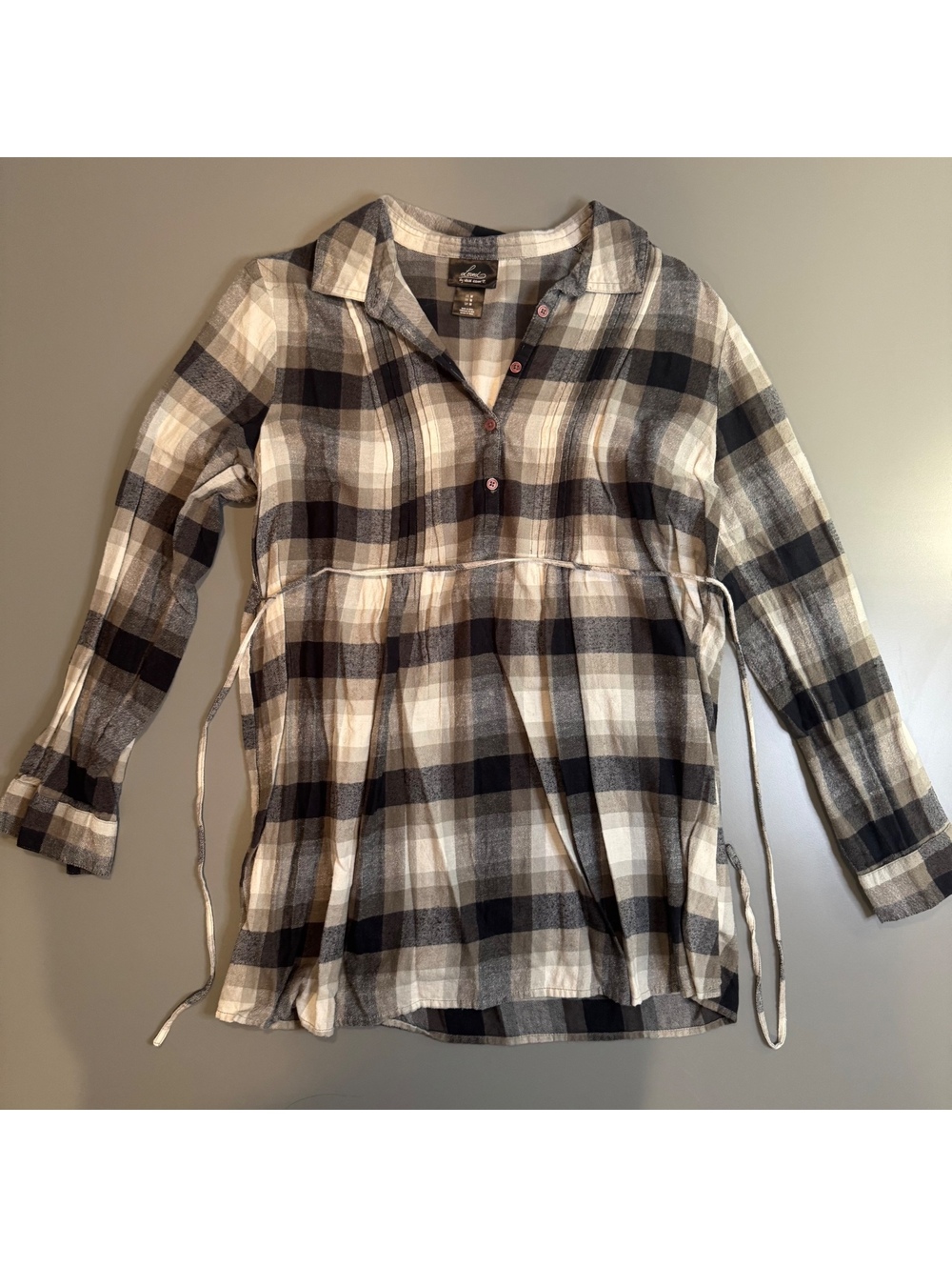 Women's Medium Black and White Plaid Cotton Tunic Shirt